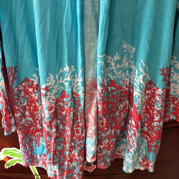 Lilly Pulitzer Cardigan Turquoise Coral Border Reef Print - Picture 4 of 7